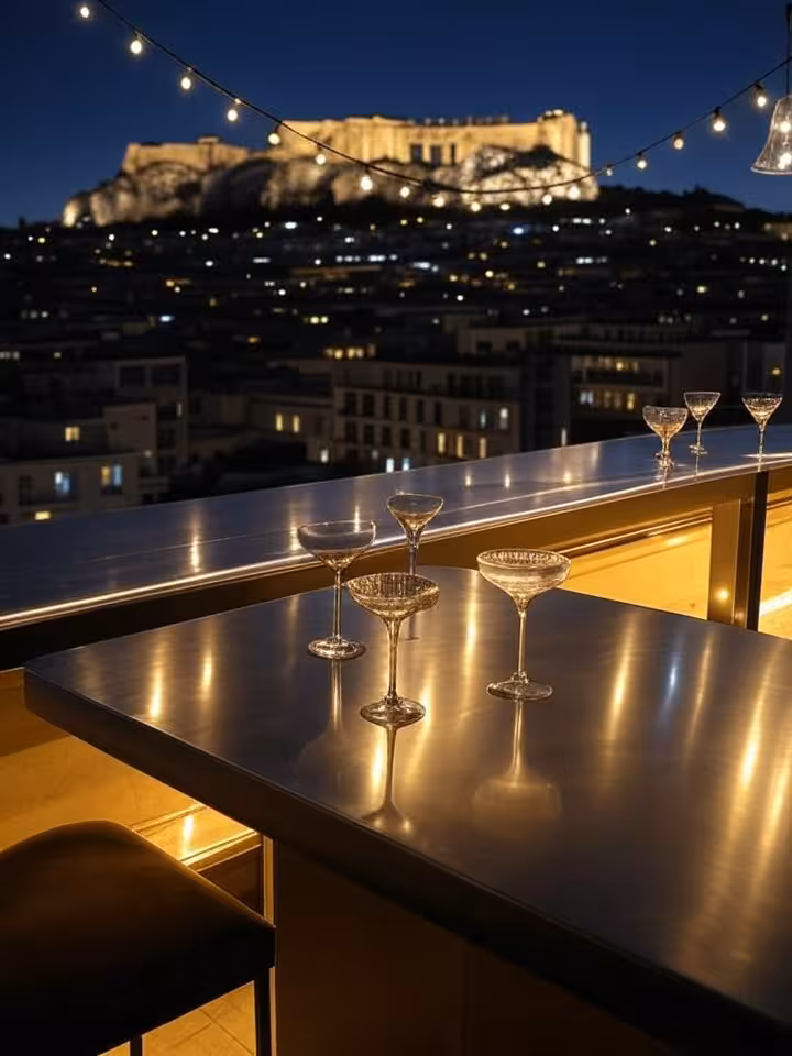 Rooftop bar στην Αθήνα με θέα στην Ακρόπολη τη νύχτα