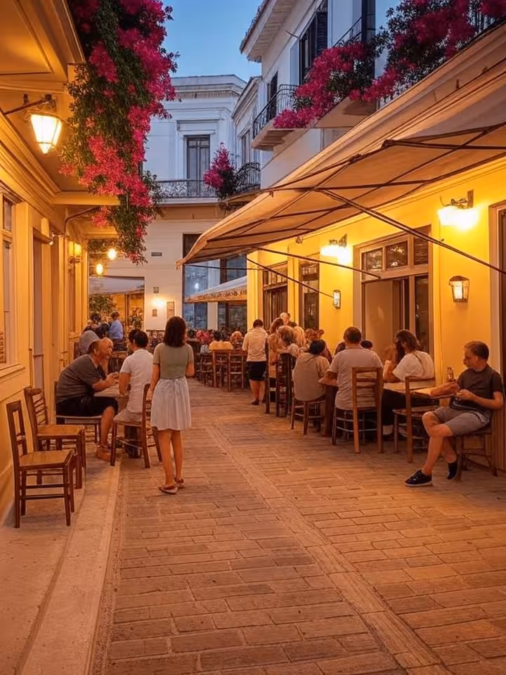 Γραφικό σοκάκι στην Πλάκα Αθήνας με παραδοσιακή ταβέρνα