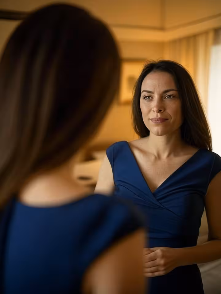 Ελληνίδα γυναίκα ετοιμάζεται μπροστά στον καθρέφτη για βραδινή έξοδο